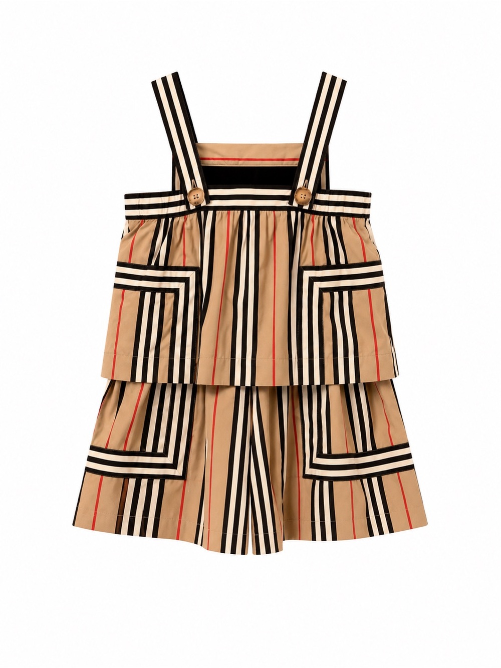Burberry Beige Striped Layered Kids Dress with Black & Red Accents - Picture 2 of 5